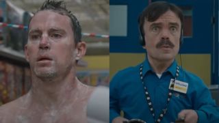 soaped up channing tatum and a shocked peter dinklage in Roofman