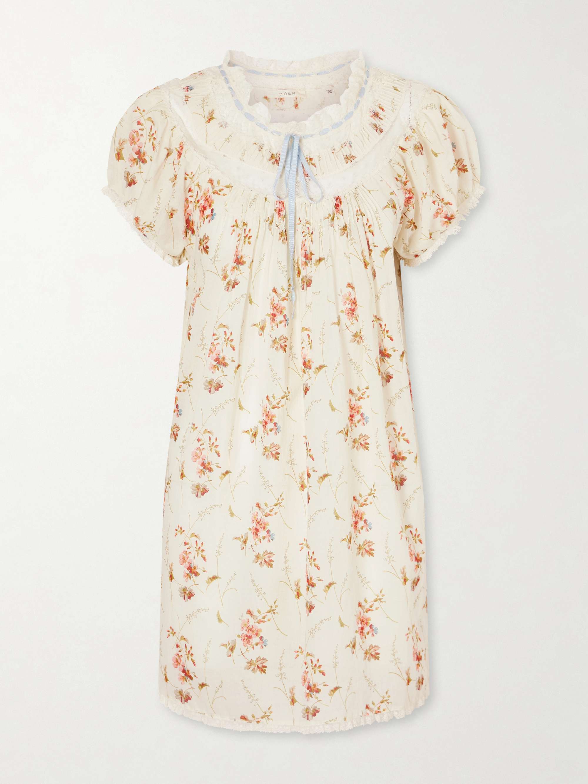 Daphne Lace-Trimmed Pintucked Floral-Print Organic Cotton-Voile Mini Dress