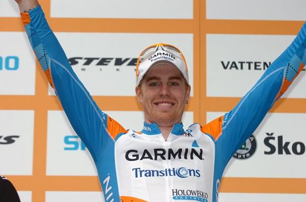 Tyler Farrar (Garmin - Transitons) on the podium after his victory.