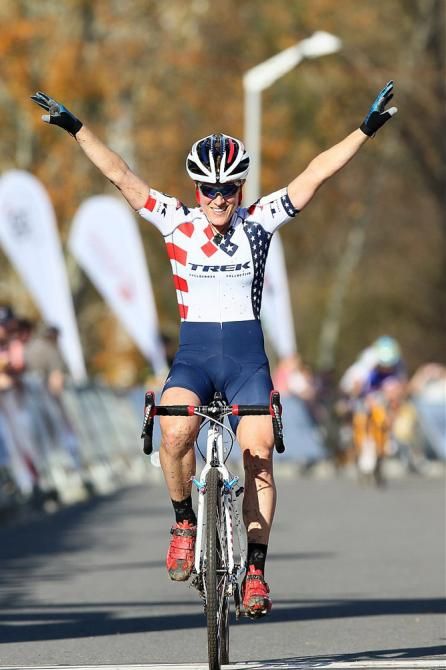 US champion Katie Compton (Trek Cyclocross Collective) celebrates victory at the season's second World Cup round in Tabor, Czech Republic