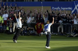 2002: This years captain Paul McGinley dramatically holed the winning putt for Europe on the 18th green at The Belfry back in 2002.