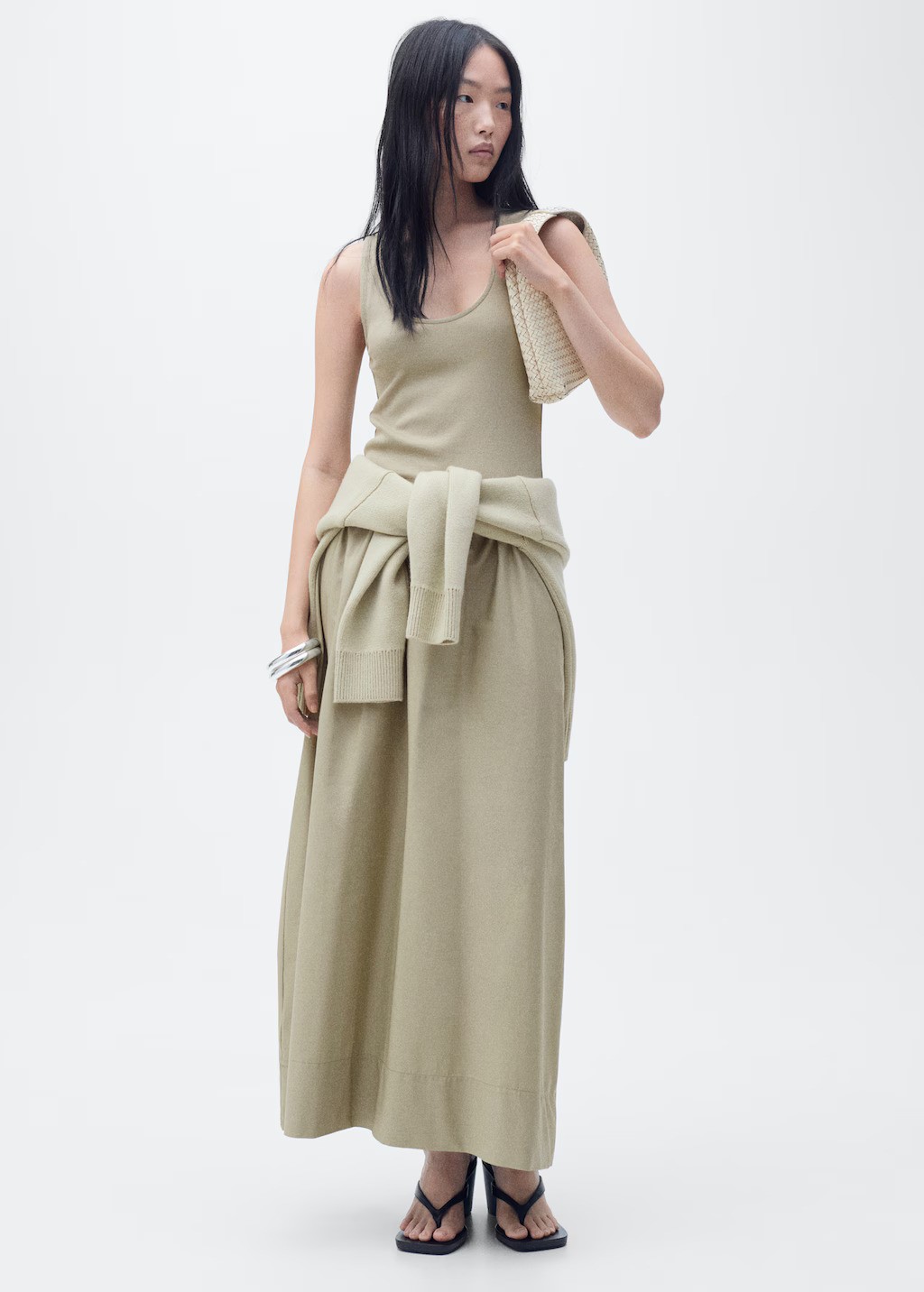 MANGO, Flared Dress in Combined Fabric - Women | Mango United Kingdom