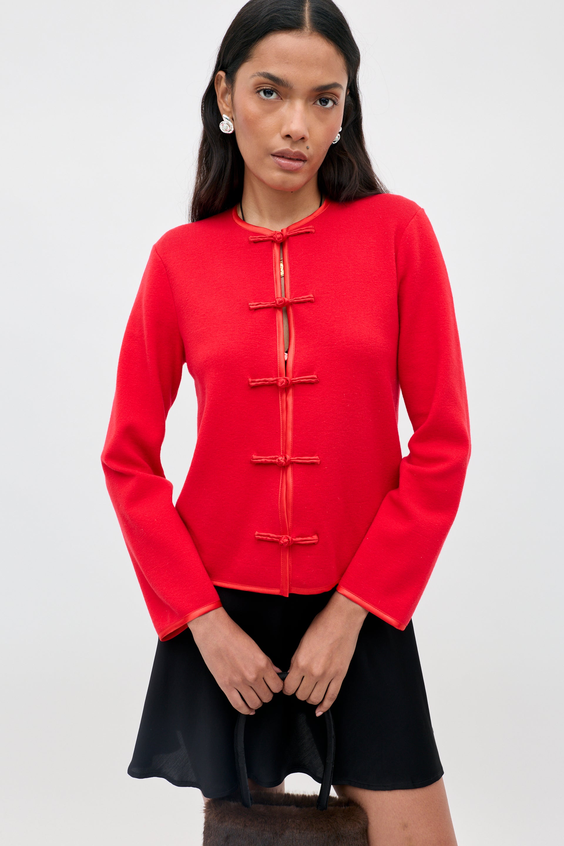 Breya Merino Knitted Cardigan in Red