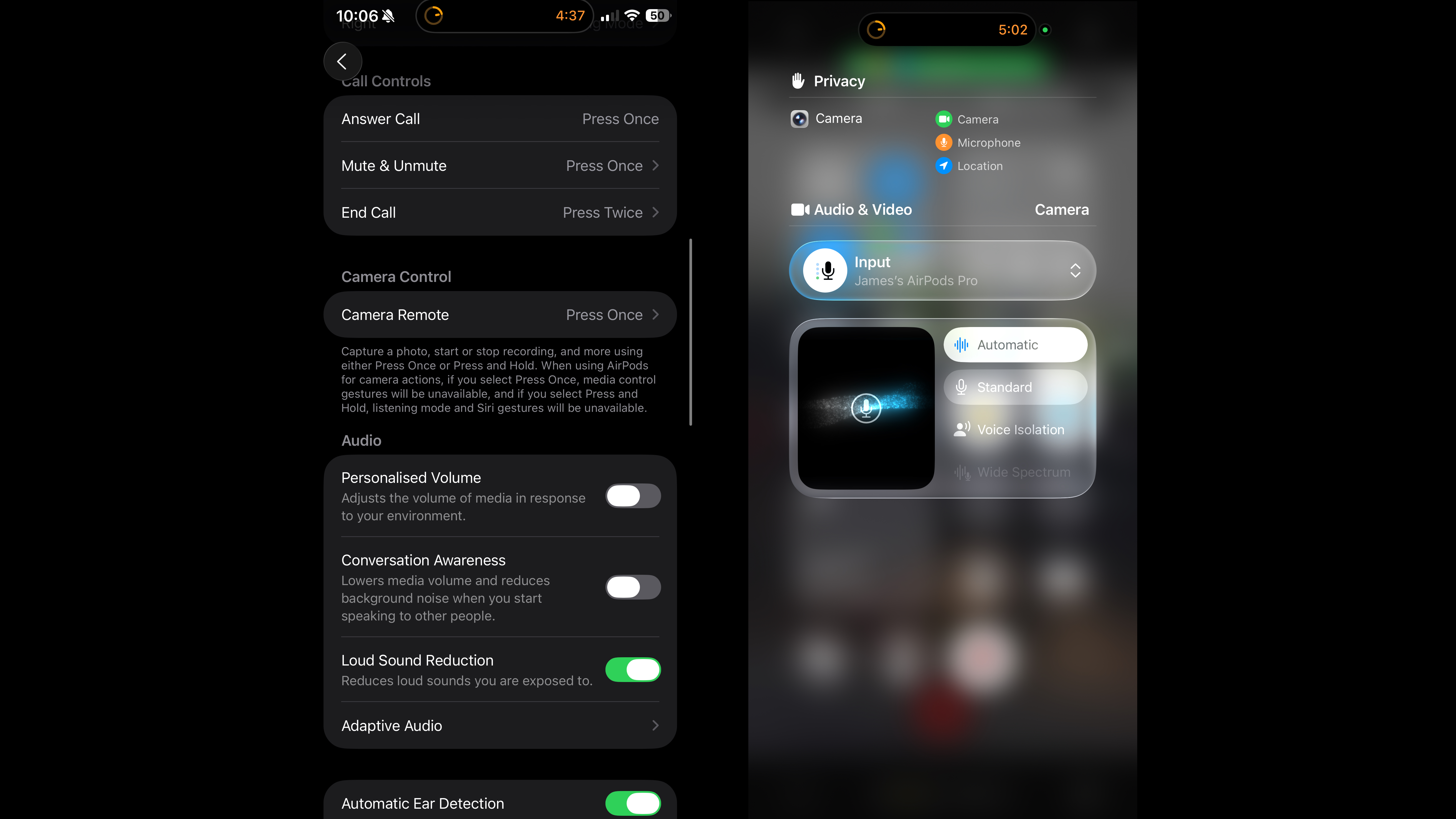 Using AirPods as a mic in iOS 26