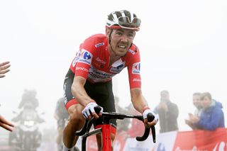 PAJARES SPAIN SEPTEMBER 01 Ben OConnor of Australia and Team Decathlon AG2R La Mondiale Red Leader Jersey competes during the La Vuelta 79th Tour of Spain 2024 Day 15 a 143km stage from Infiesto to ValgrandePajares Cuitu Negru 1835m UCIWT on September 01 2024 in Pajares Spain Photo by Dario BelingheriGetty Images