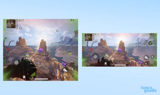 Two screenshots of Apex Legends showing the difference between the Galaxy Z Fold 4's inner display and a regular smartphone screen