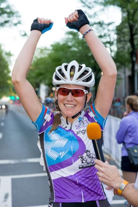 Lauren Stephens, winner of the 2013 Presbyterian Hospital Invitational Criterium, is very happy!