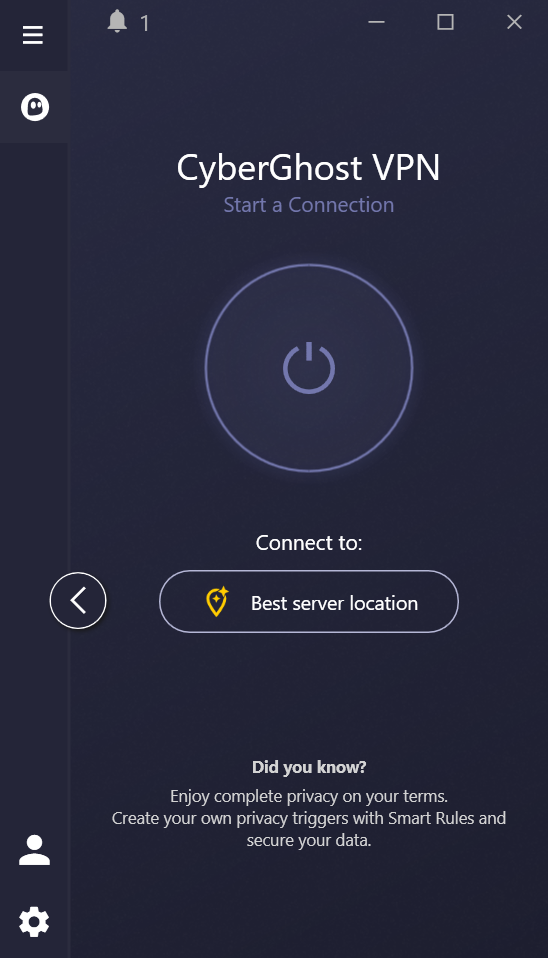 CyberGhost Windows unconnected home screen