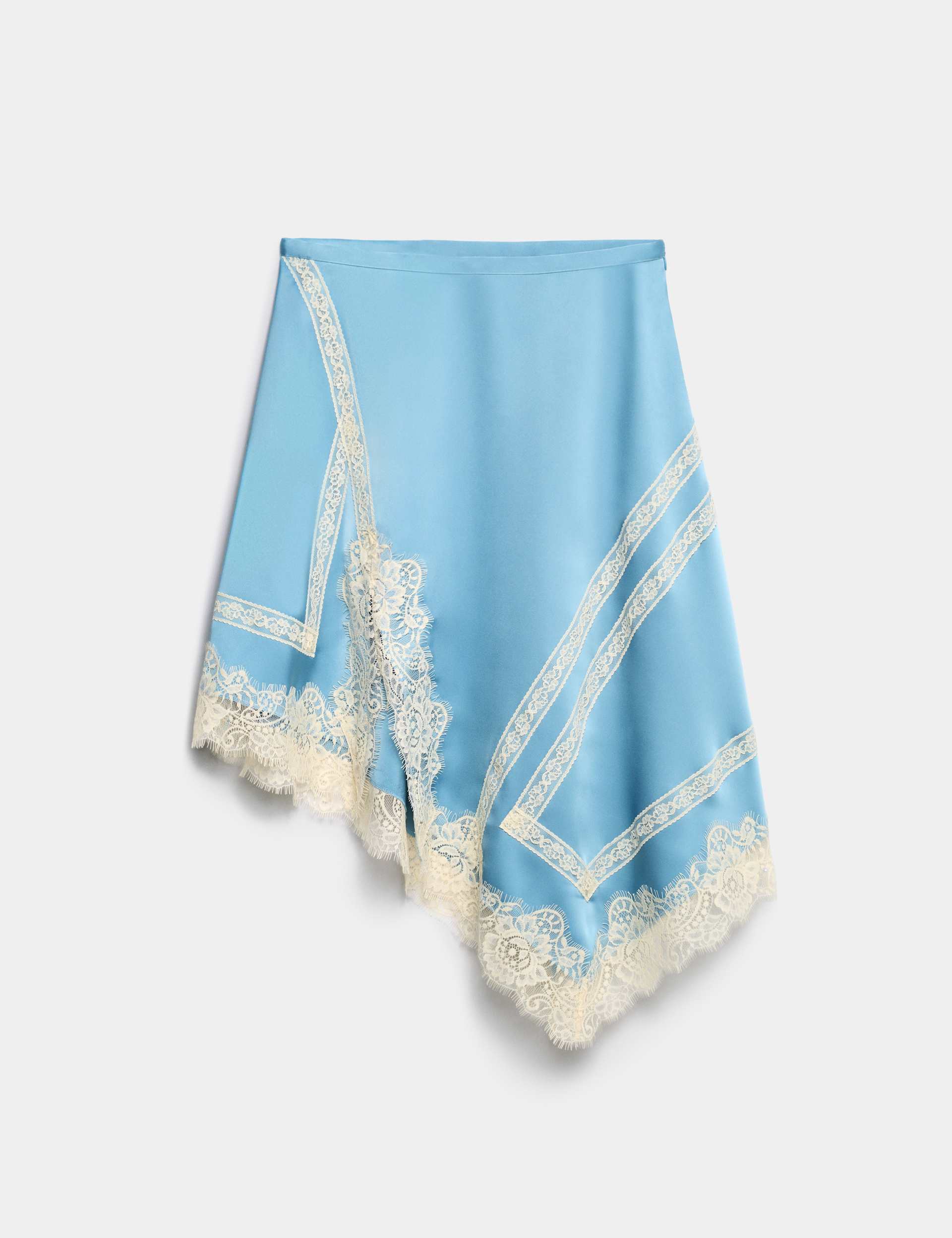 Satin Lace Asymmetric Mini Slip Skirt