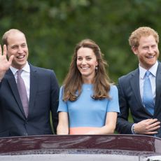 Prince William, Kate Middleton, and Prince Harry ride in a car together and wave at royal fans