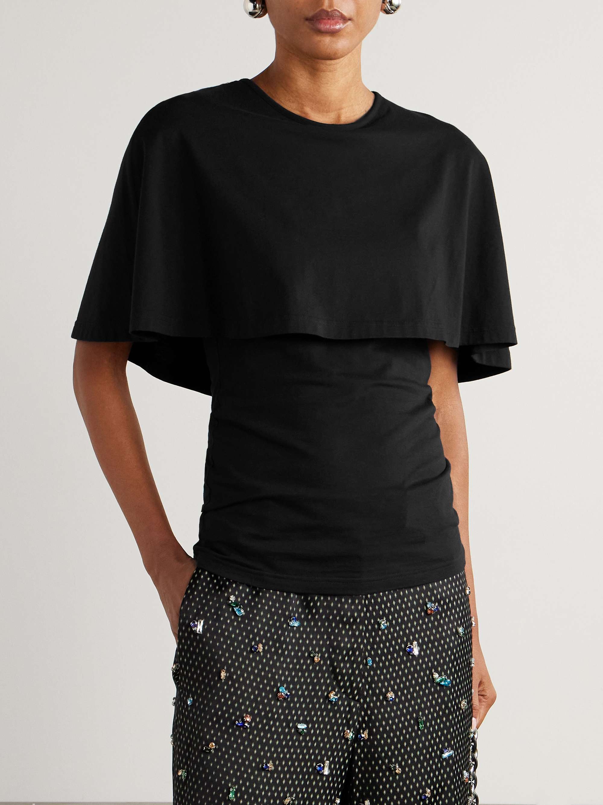Cape-Effect Cotton and Silk-Blend T-Shirt