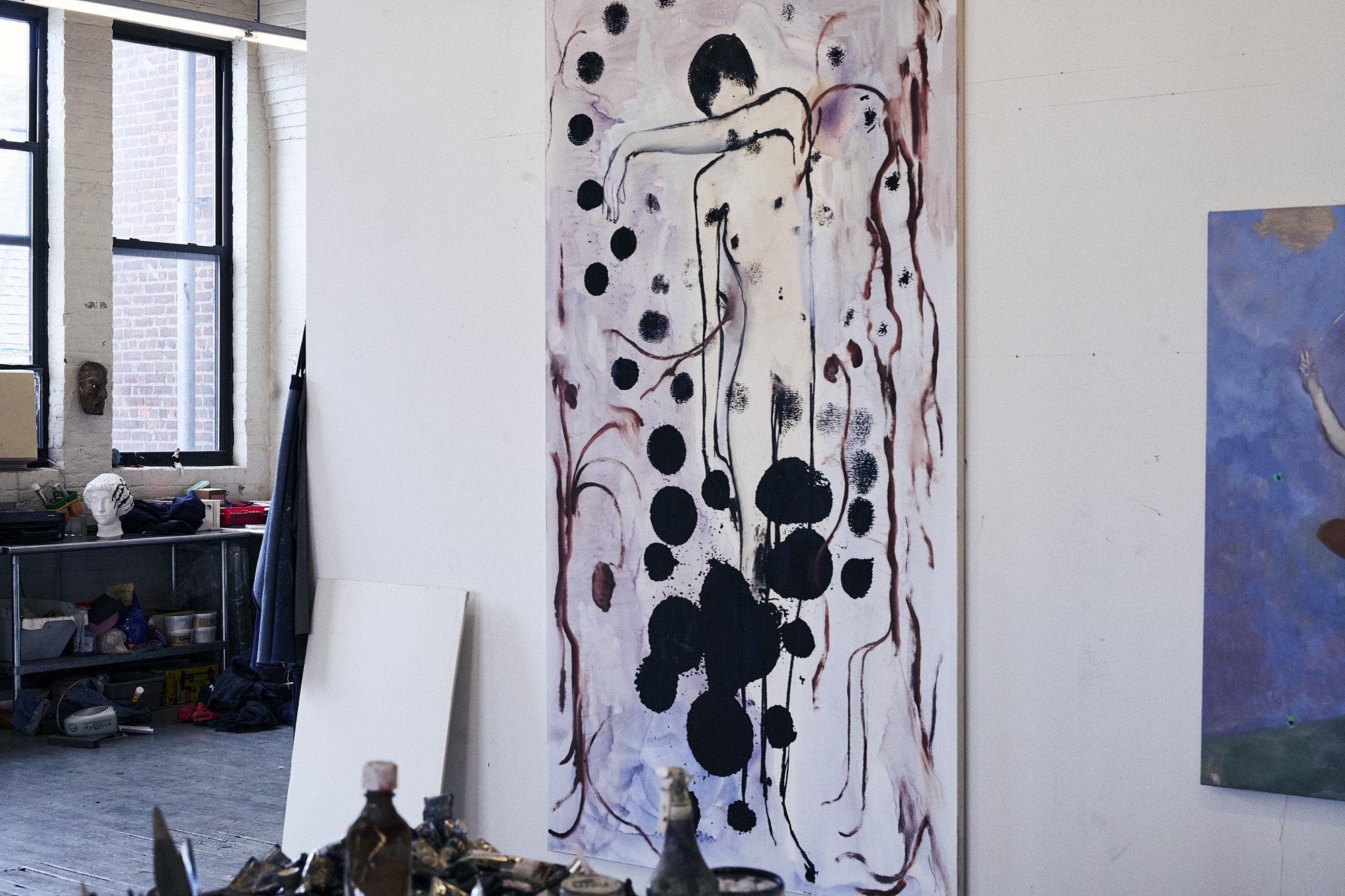 Artworks by Sanya Kantarovsky in his studio