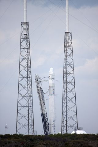 The SpaceX Falcon 9 rocket Standing on Launch Complex 40