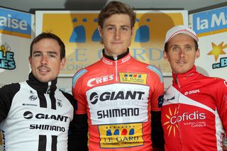 John Degenkolb, Tobias Ludvigsson and Jerome Coppel on the final podium after Stage 5 of the 2014 Etoile de Besseges
