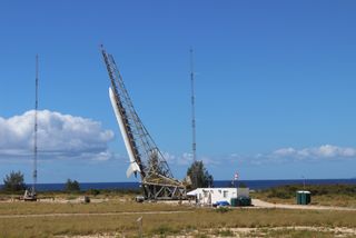 The U.S. Air Force’s rail-launched Super Strypi rocket lifted off from Hawaii about 9:45 p.m. local time on Nov. 3, 2015,, roared toward the sky and failed less than a minute into the long-awaited flight.