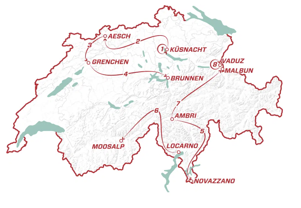 Overall route map for 2022 Tour de Suisse