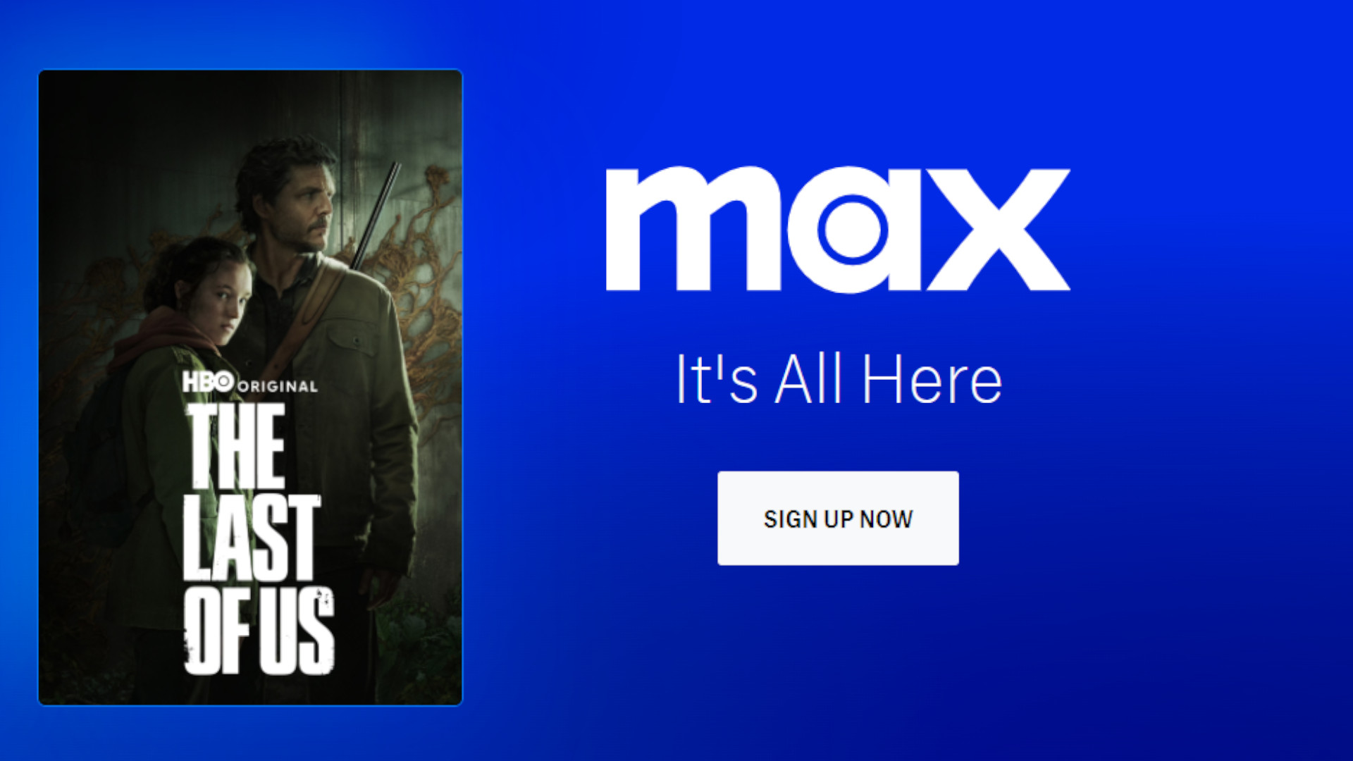 A screenshot of the Max sign-in game with the poster of The Last of Us TV show next to it.