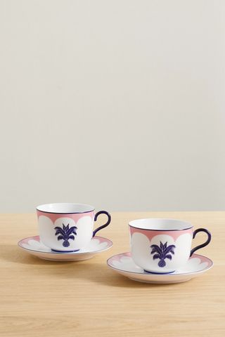 Jaipur Set of Two Ceramic Tea Cups and Saucers
