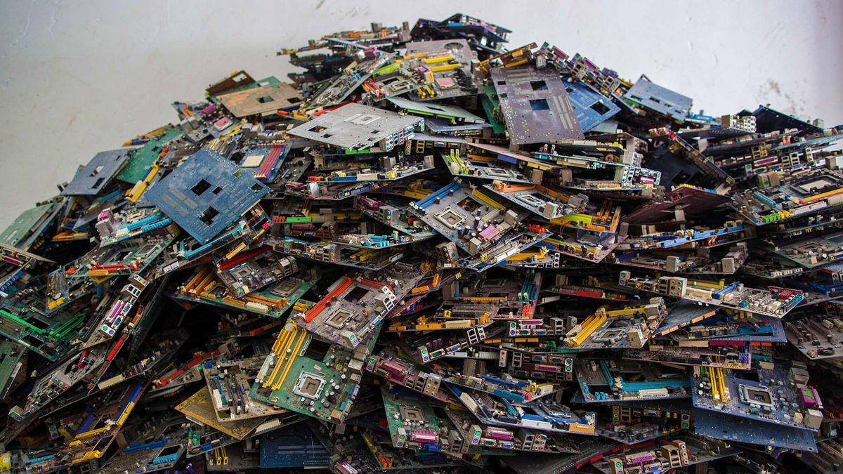 This photo shows electronic waste in a recycling factory inside the well know town of Guiyu as business grow up each year where the worlds electronic chips waste end up for recycling