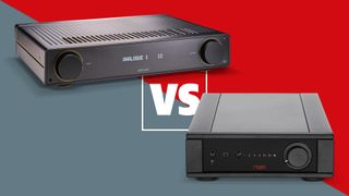 Rega Brio Mk7 vs Arcam A5 against red and grey background