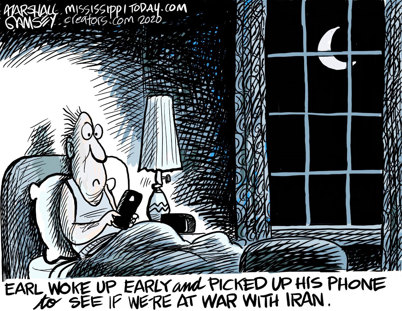 Editorial Cartoon U.S. War With Iran Wake Up Phone Alert