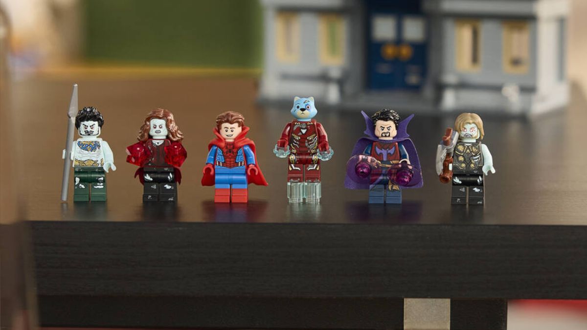 Lego What If Sanctum Sanctorum minifigures on a wooden table