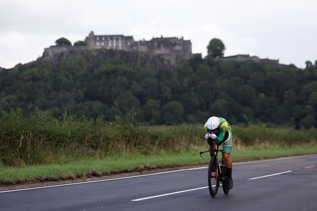 STIRLING SCOTLAND AUGUST 11 Ryan Gibbons of South Africa sprints during the Men Elite Individual Time Trial a 478km race from Stirling to Stirling at the 96th UCI Cycling World Championships Glasgow 2023 Day 9 UCIWT on August 11 2023 in Stirling Scotland Photo by Dean MouhtaropoulosGetty Images