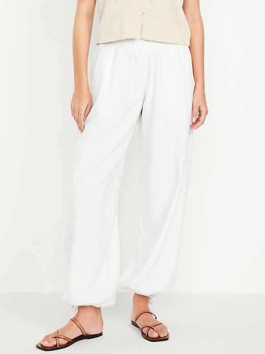 Mid-Rise Linen-Blend Harem Pants
