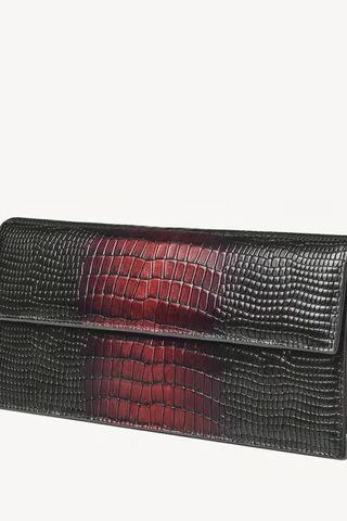 Ava Clutch in Deep Shine Black and Red Ombre Croc