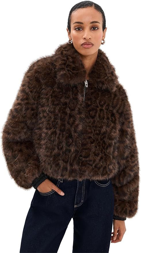 , Blank Nyc Women's Animal Print Faux Fur Jacket, Midnight Run
