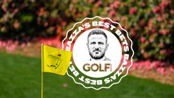 The Masters flag in front of the famous azaleas at Augusta National, with an inset image of the Bazza's best bets logo