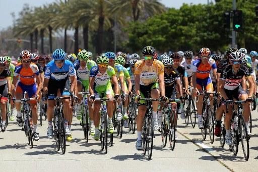 The Tour of California peloton rolls out from Ontario