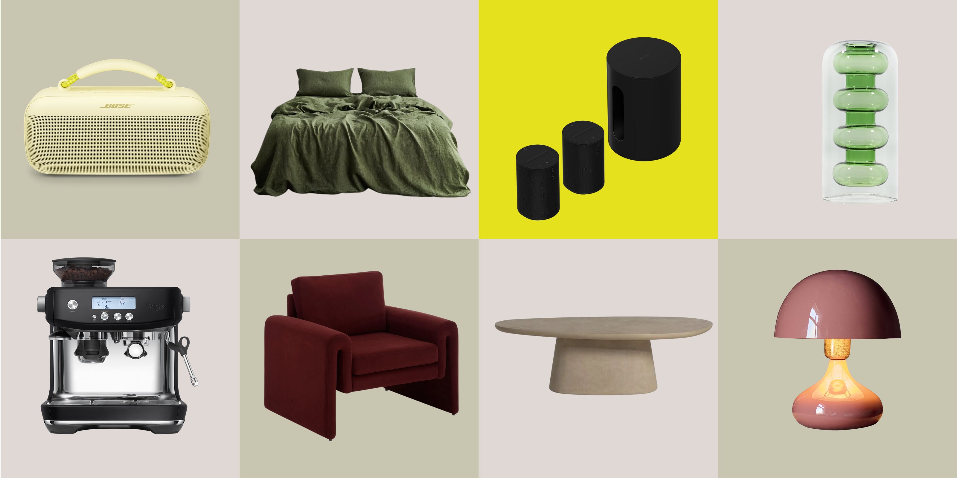 A range of tech, appliances, decor pieces and furniture