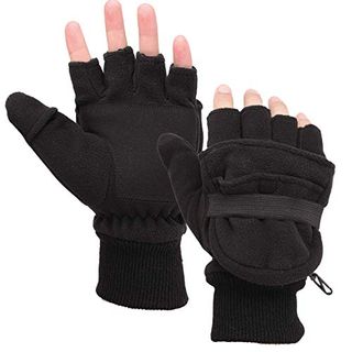 Zeltauto Men’s 3M Thinsulate Gloves Convertible Fingerless Mitten Flap Cover Multipurpose (Black)