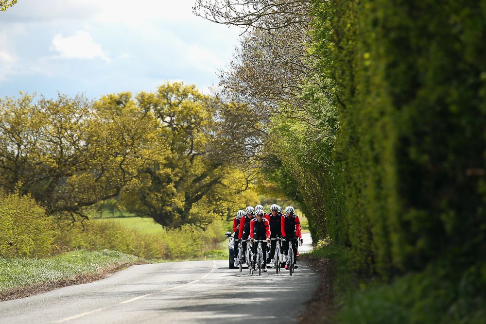The Wiggins team in action on a training ride ahead of the Tour de Yorkshire