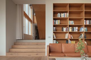 shelving in living area of Hallen, a Swedish countryside house