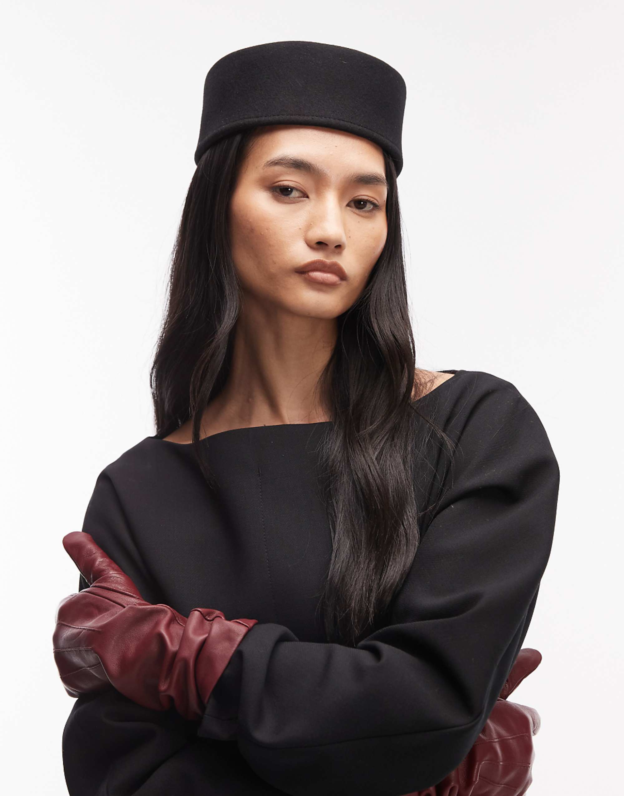 Asos Design Pillbox Hat in Black Felt