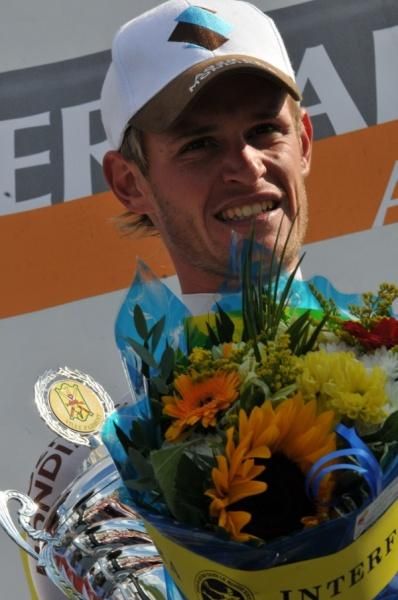 Maxime Bouet (AG2R La Mondiale) on the podium after stage 3 of Tour de l'Ain.