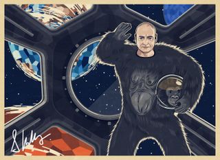 Former NASA astronaut Scott Kelly once wore a gorilla suit on the International Space Station, as referenced in this piece from his new NFT drop, "Dreams Out of This World."
