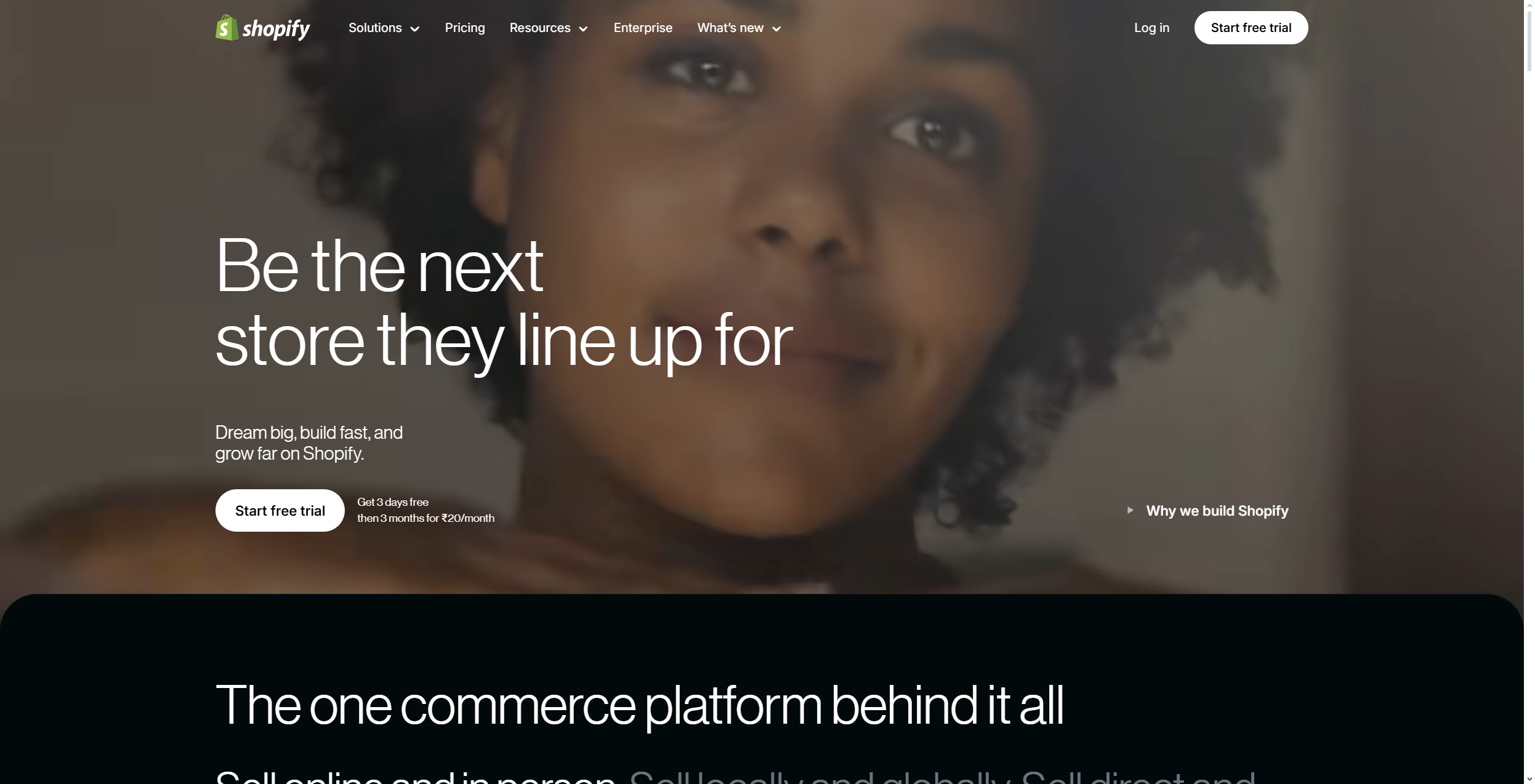 A screenshot of the Shopify homepage