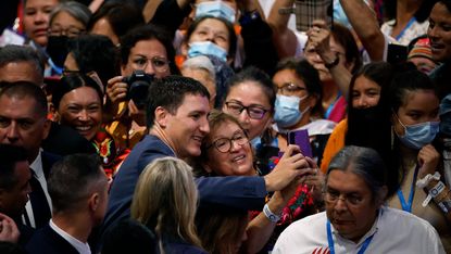 PM Justin Trudeau at a mass in Quebec last year where the Pope apologised for historic abuse at Catholic-run indigenous residential schools