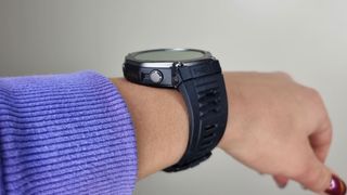 Amazfit T-Rex 3 being worn by our reviewer, a view from the side