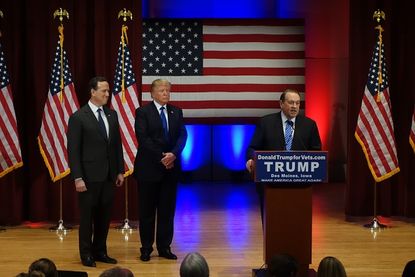 Donald Trump, Rick Santorum, and Mike Huckabee.