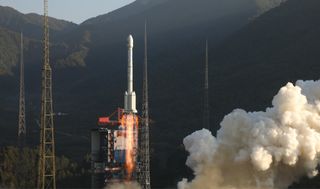 A Chinese Long March 3B rocket launches two new Beidou navigation satellites into orbit from the Xichang Satellite Launch Center on Nov. 23, 2019.