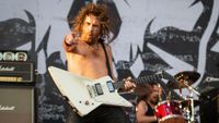 Joel O'Keeffe of the Australian band Airbourne performs in concert at Bologna Sonic Park. Bologna (Italy), July 7th, 2022