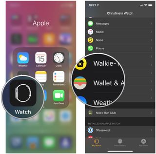 Remove student ID from Apple Wallet from Watch app by showing steps: Launch the Watch app, tap Wallet & Apple Pay, tap your Student ID, tap Remove Card