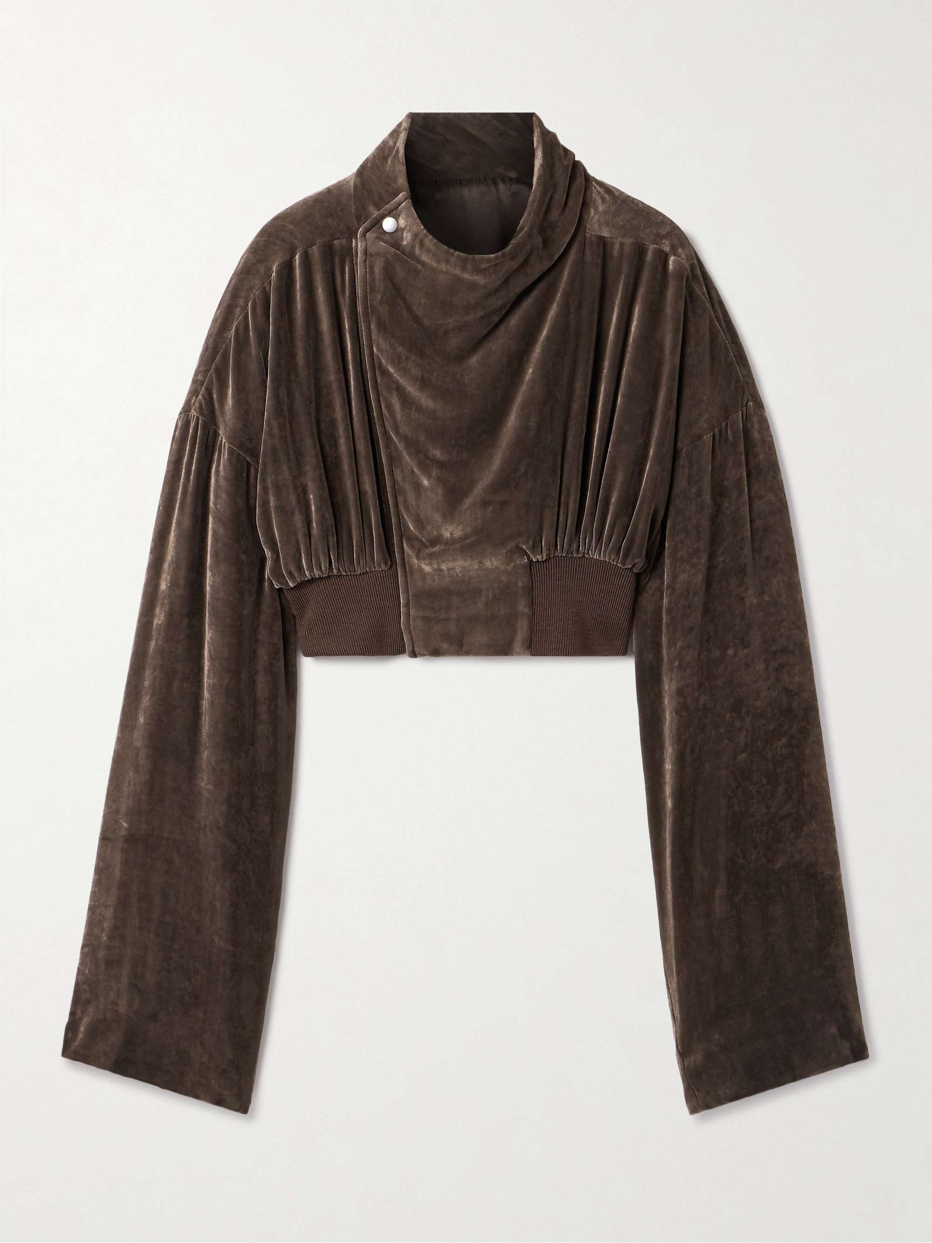 Cropped Gathered Velvet Jacket