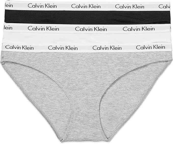 Calvin Klein, Calvin Klein Carousel Logo Cotton Stretch Bikini Panties, Multipack, Black/white/grey Heather, Small