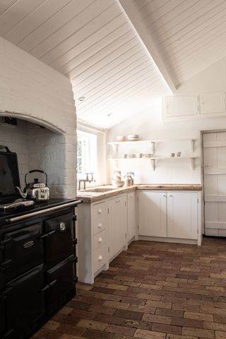 Brick flooring in a country kitchen