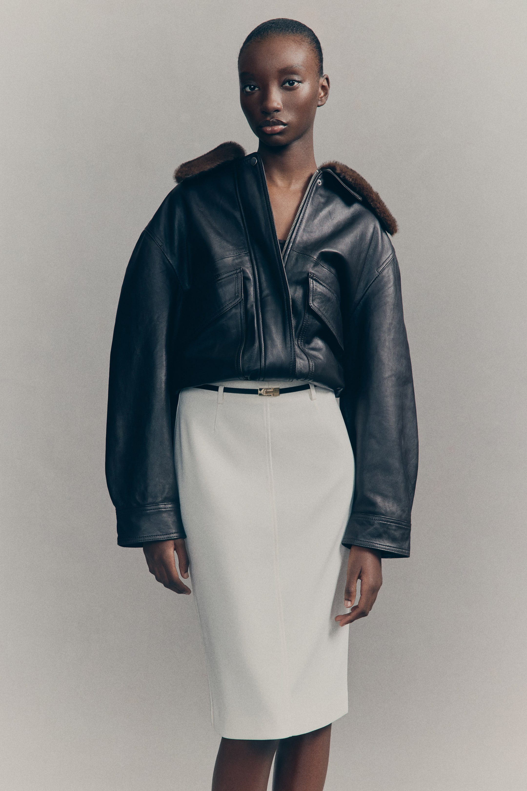 Belted Pencil Skirt - Cream